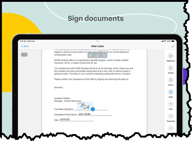 Signing documents on iPhone