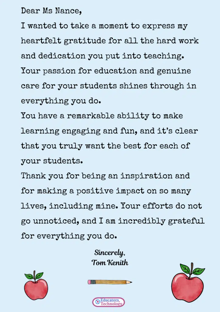 Teacher Appreciation Letters