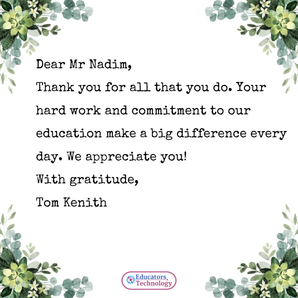 Teacher Appreciation Letters