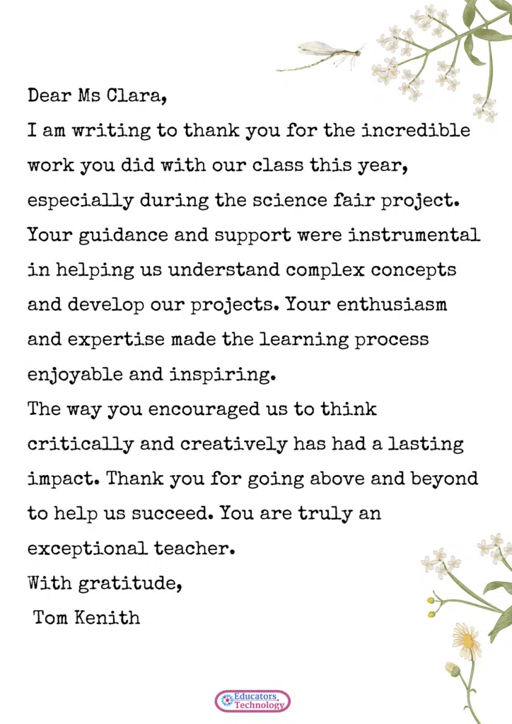Teacher Appreciation Letters