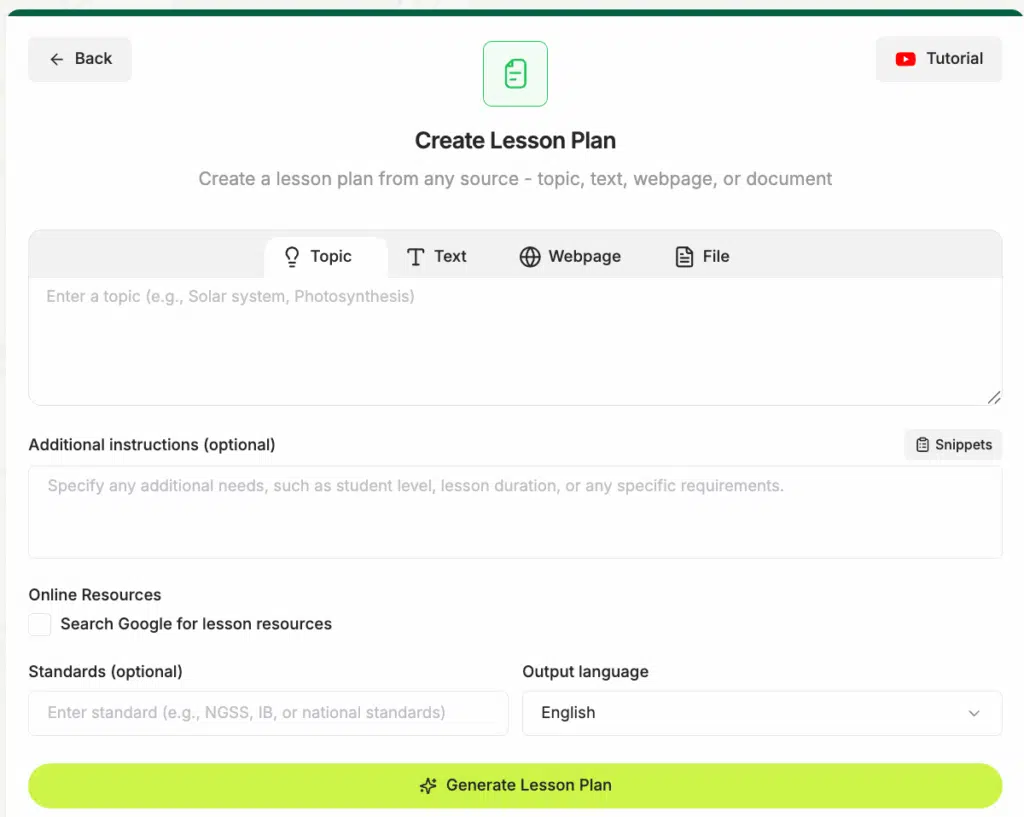 Edcafe lesson plan generator