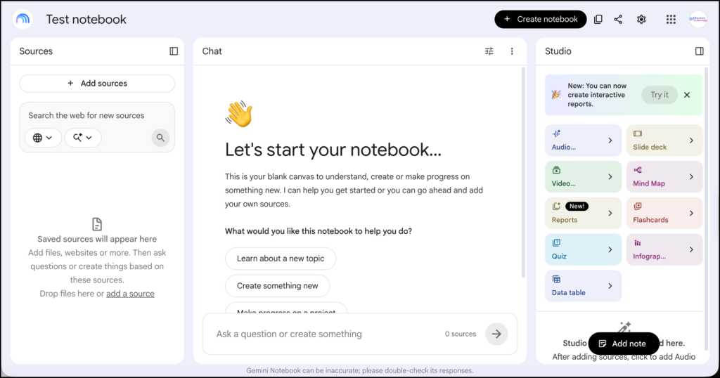 gemini notebook interface