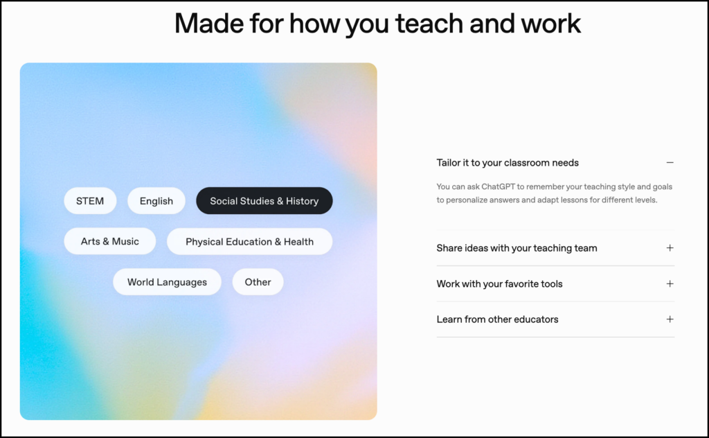 chatgpt for teachers screenshot