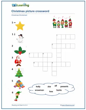 K5 Learning Christmas crossword puzzle