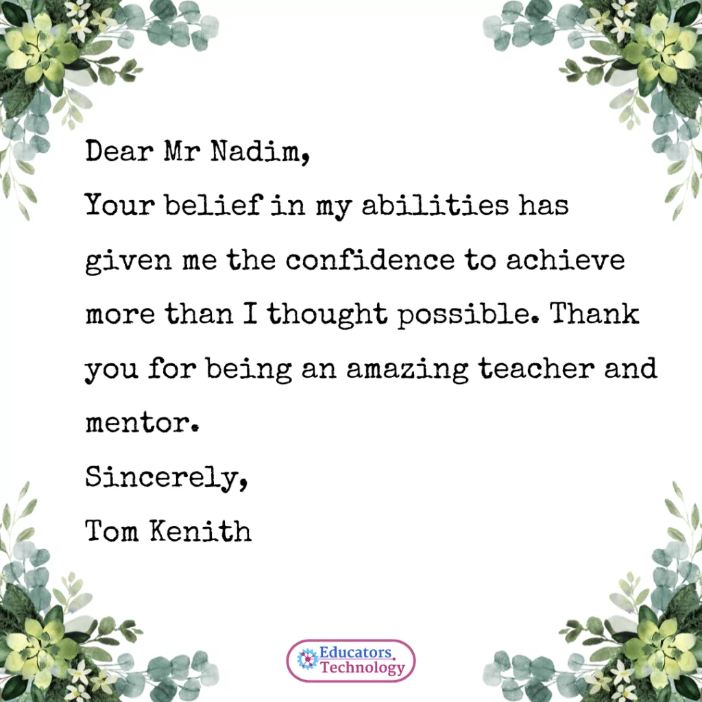 Teacher Appreciation Letters