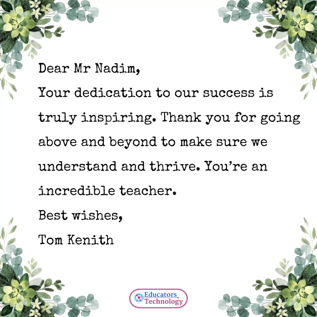 Teacher Appreciation Letters